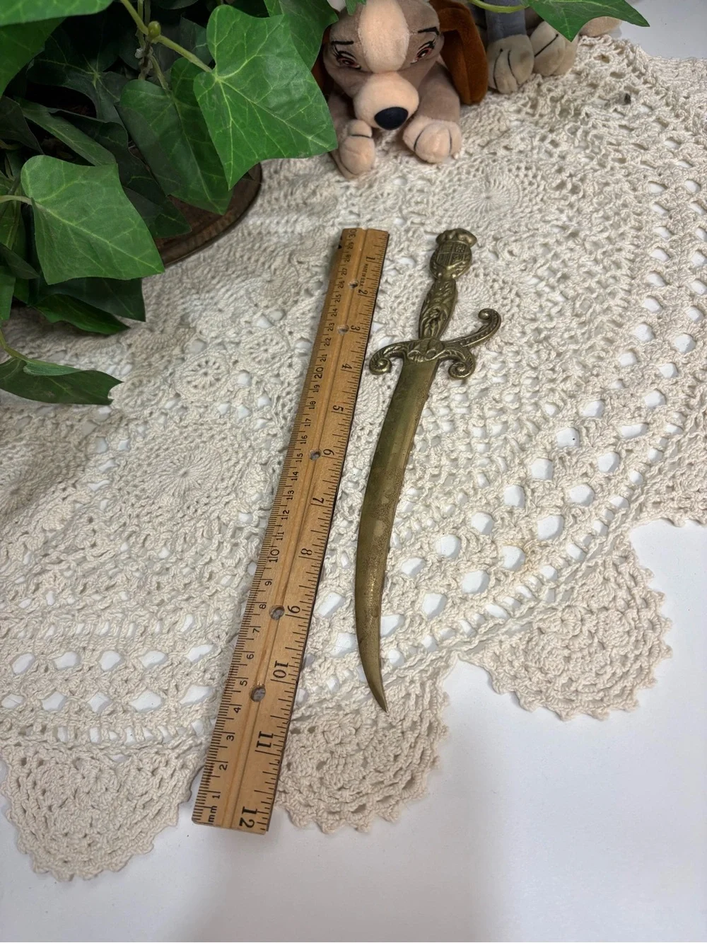 Brass Decorative Letter Opener — Gold Curved Dagger Design